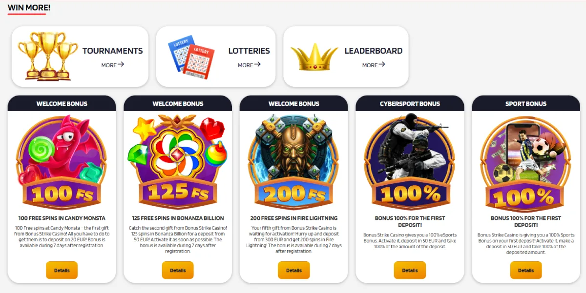 bonus strike casino bonuses
