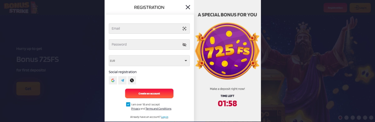 bonus strike casino registration