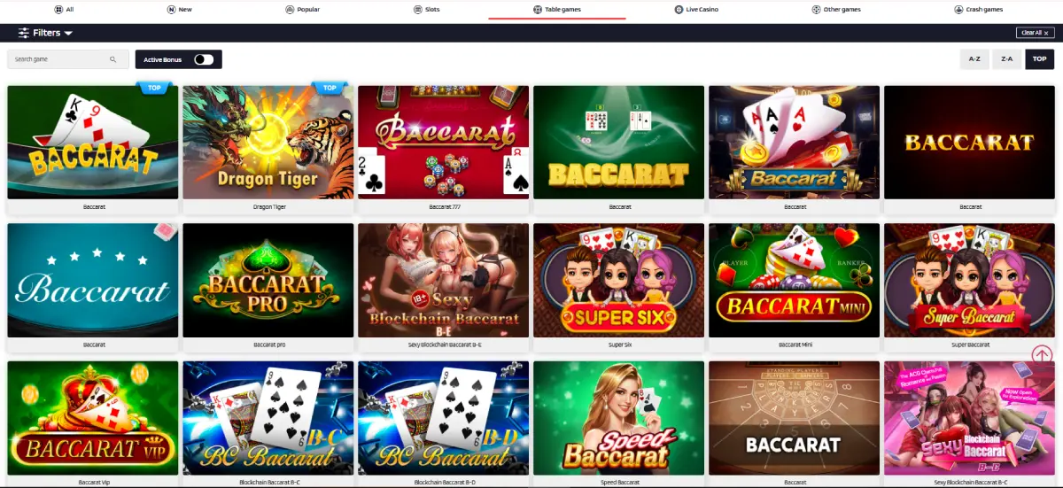 bonus strike casino table games